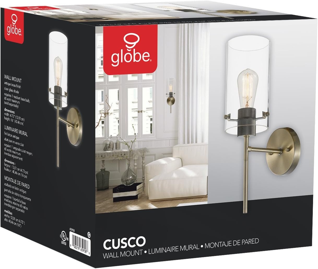 image:imageGlobe Electric 51860 Pisaq 1Light Wall Sconce Matte Black Clear Glass Shade Bulb Not IncludedWhite
