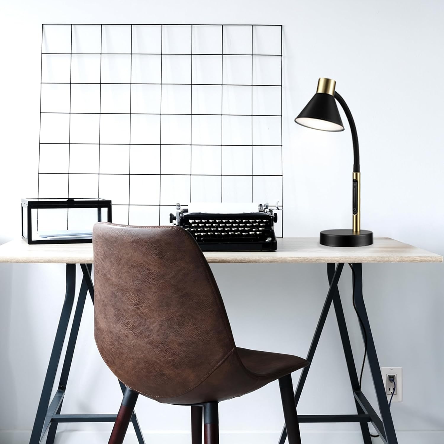image:imageGlobe Electric 52095 Belmont 17 Desk Lamp Matte Black Antique Brass Accents Fast Charging USB Port Rocker OnOff SwitchMatte Black Albert