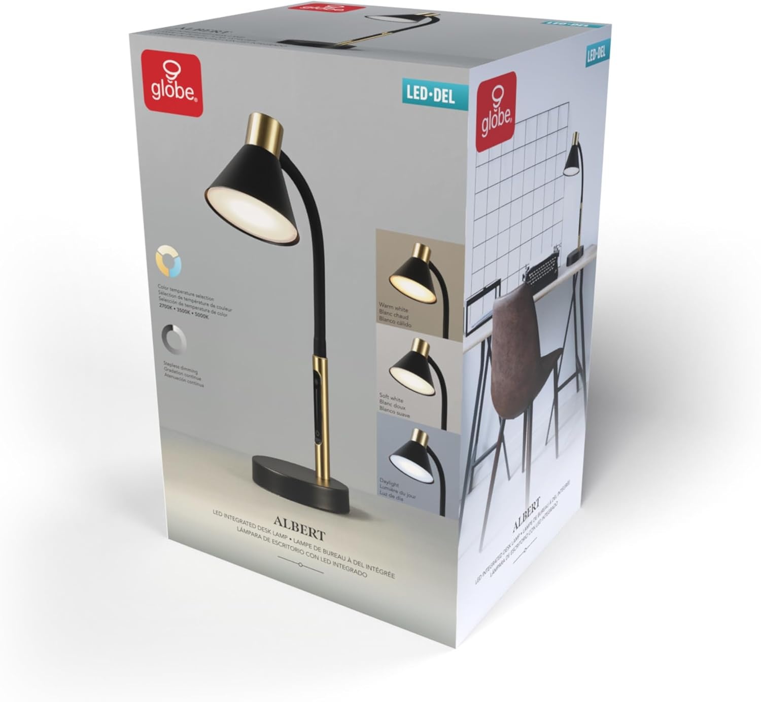 image:imageGlobe Electric 52095 Belmont 17 Desk Lamp Matte Black Antique Brass Accents Fast Charging USB Port Rocker OnOff SwitchMatte Black Albert