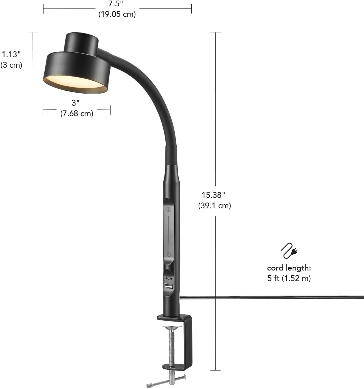 image:imageGlobe Electric 52095 Belmont 17 Desk Lamp Matte Black Antique Brass Accents Fast Charging USB Port Rocker OnOff SwitchMatte Black Isaac