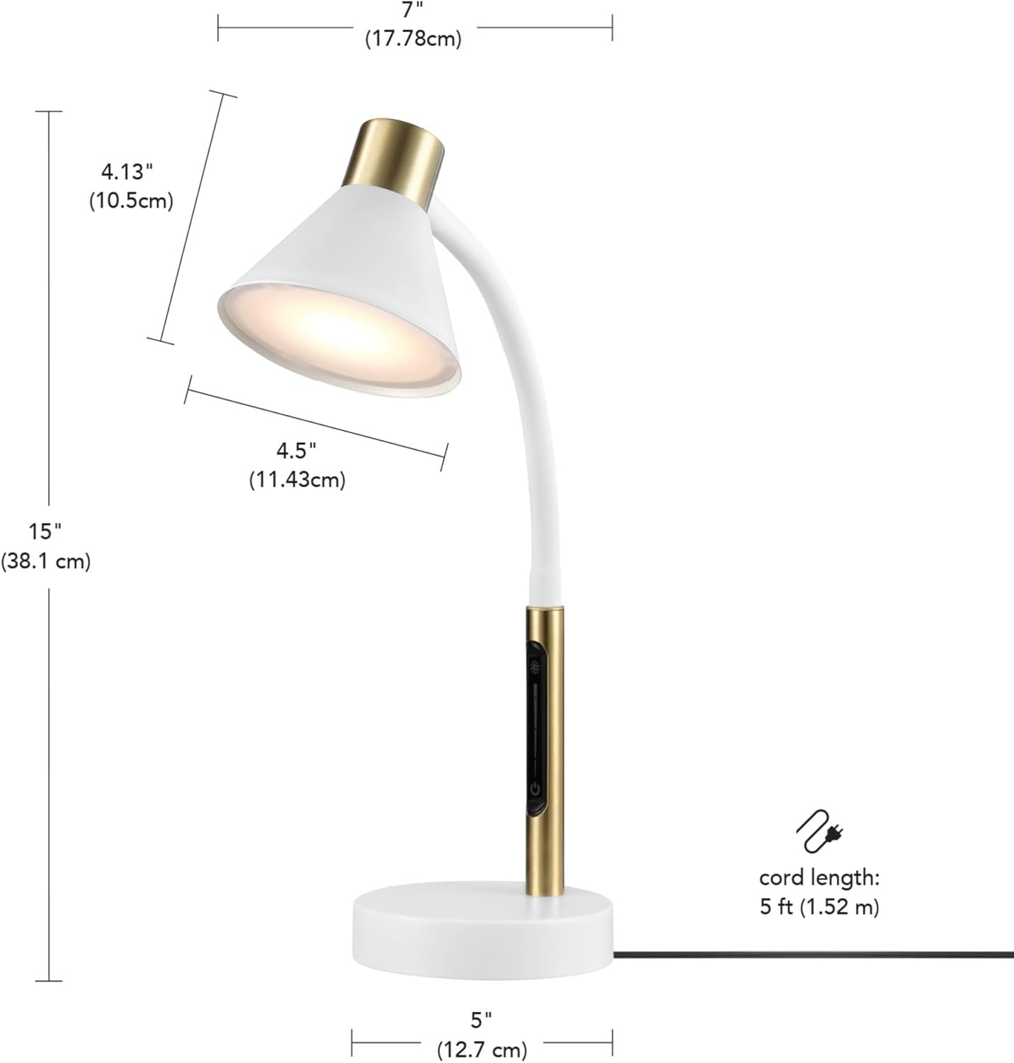 image:imageGlobe Electric 52095 Belmont 17 Desk Lamp Matte Black Antique Brass Accents Fast Charging USB Port Rocker OnOff SwitchMatte White Albert