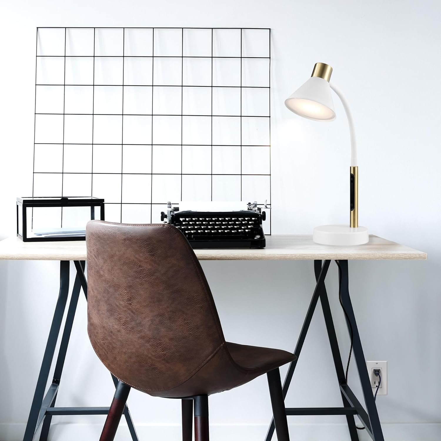image:imageGlobe Electric 52095 Belmont 17 Desk Lamp Matte Black Antique Brass Accents Fast Charging USB Port Rocker OnOff SwitchMatte White Albert