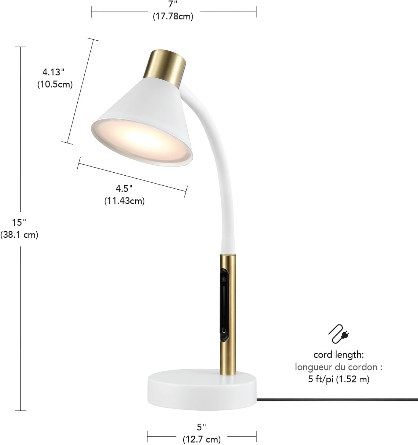 image:imageGlobe Electric 52095 Belmont 17 Desk Lamp Matte Black Antique Brass Accents Fast Charging USB Port Rocker OnOff SwitchMatte White Albert