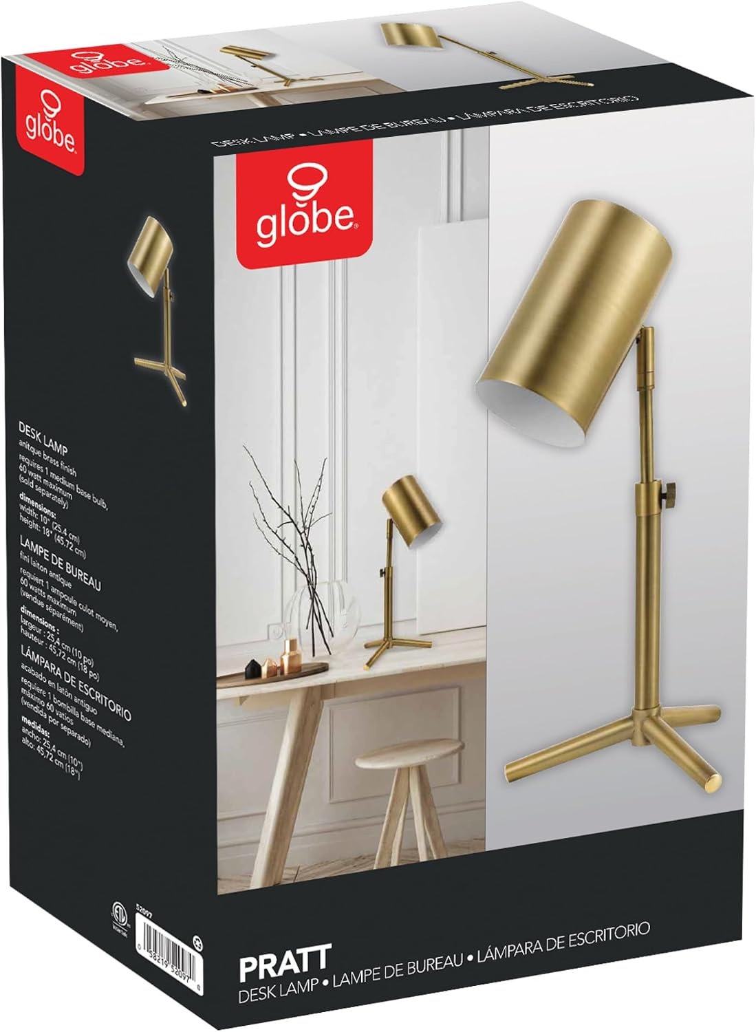image:imageGlobe Electric 52097 Pratt 18 Desk Lamp Matte Brass Finish Adjustable Height inLine Rocker OnOff SwitchMatte Brass Pratt