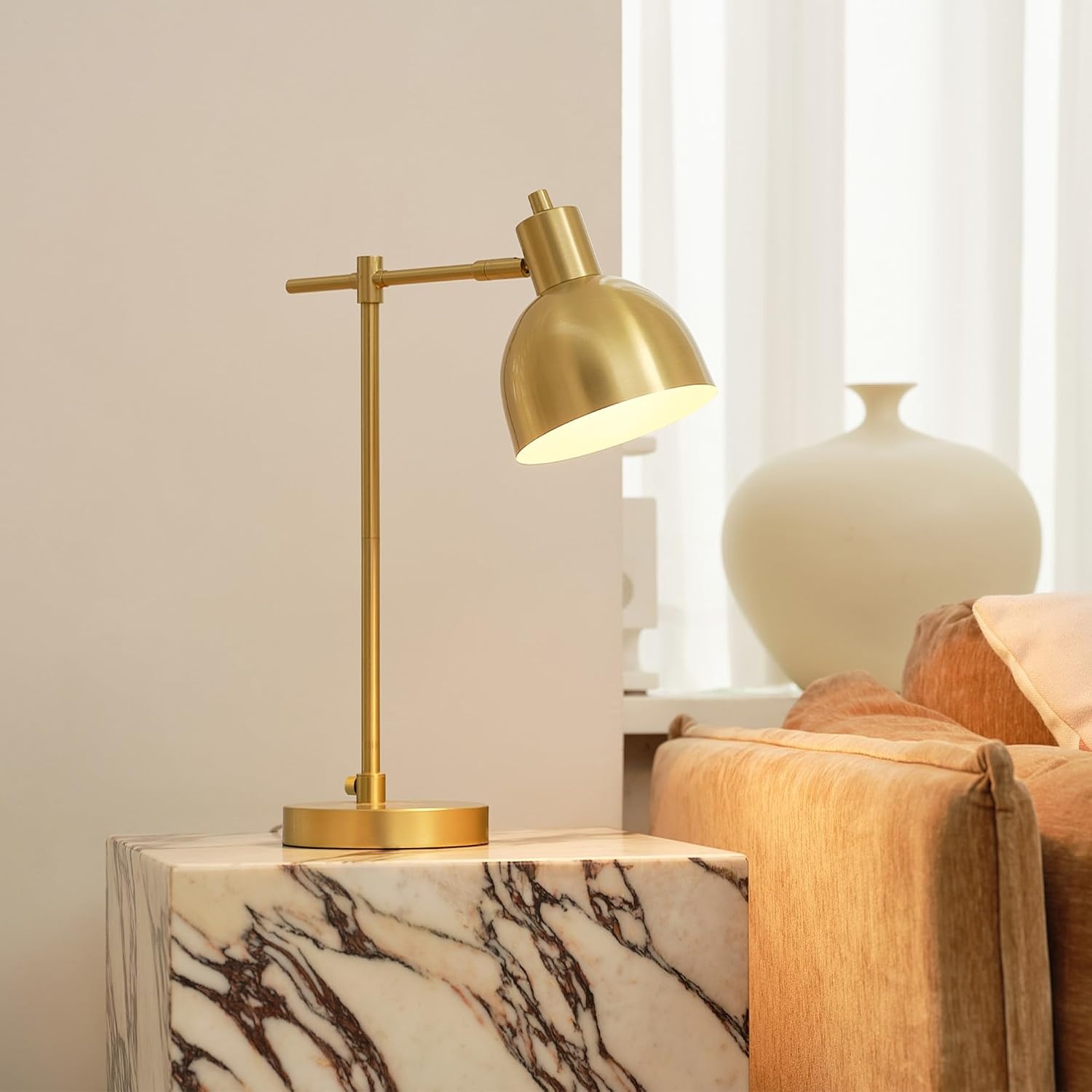 image:imageGlobe Electric 52097 Pratt 18 Desk Lamp Matte Brass Finish Adjustable Height inLine Rocker OnOff SwitchShaded Brass Dimitri