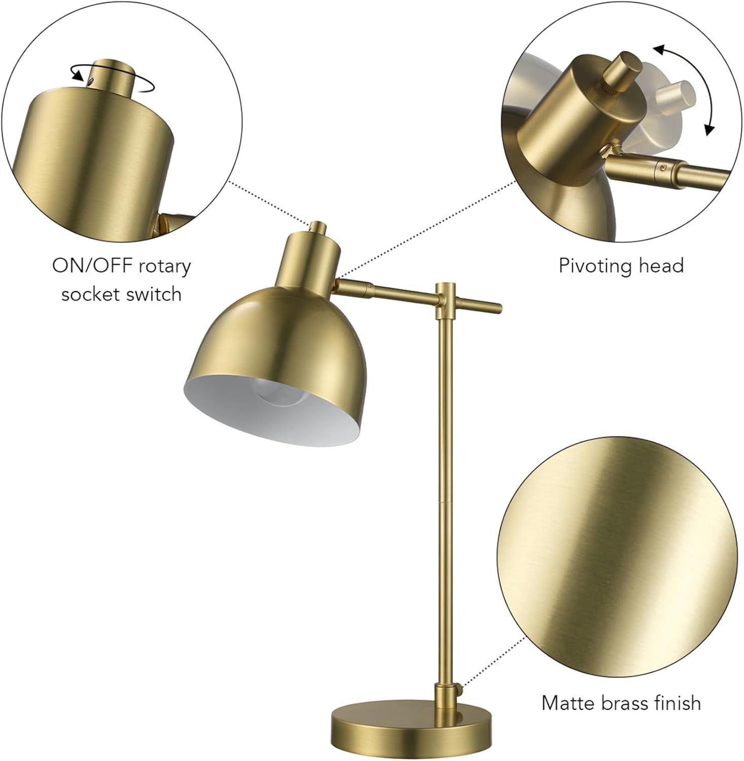 image:imageGlobe Electric 52097 Pratt 18 Desk Lamp Matte Brass Finish Adjustable Height inLine Rocker OnOff SwitchShaded Brass Dimitri
