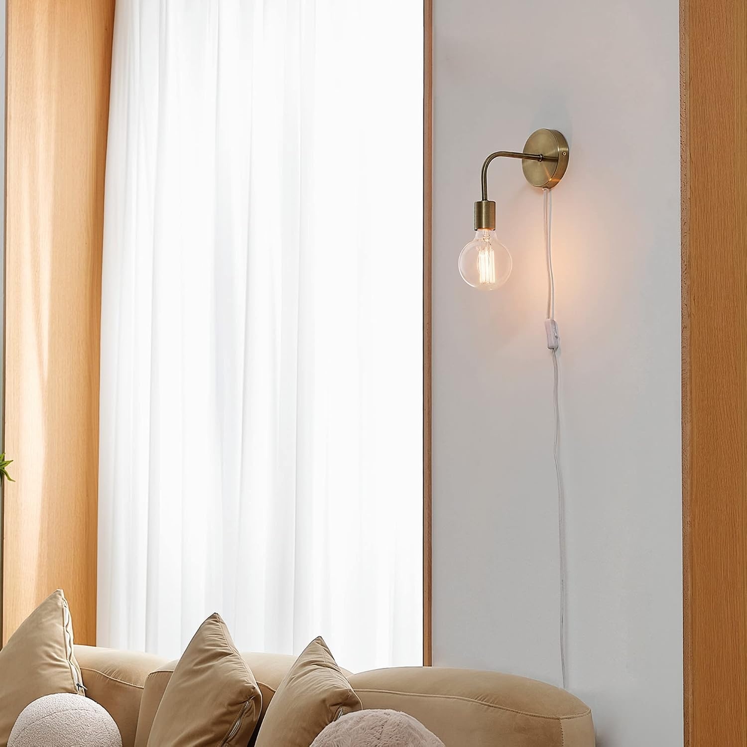 image:imageGlobe Electric 52111 Holden 1Light Long Arm Plugin or Hardwire Wall Sconce Matte Brass Bulb Not Included