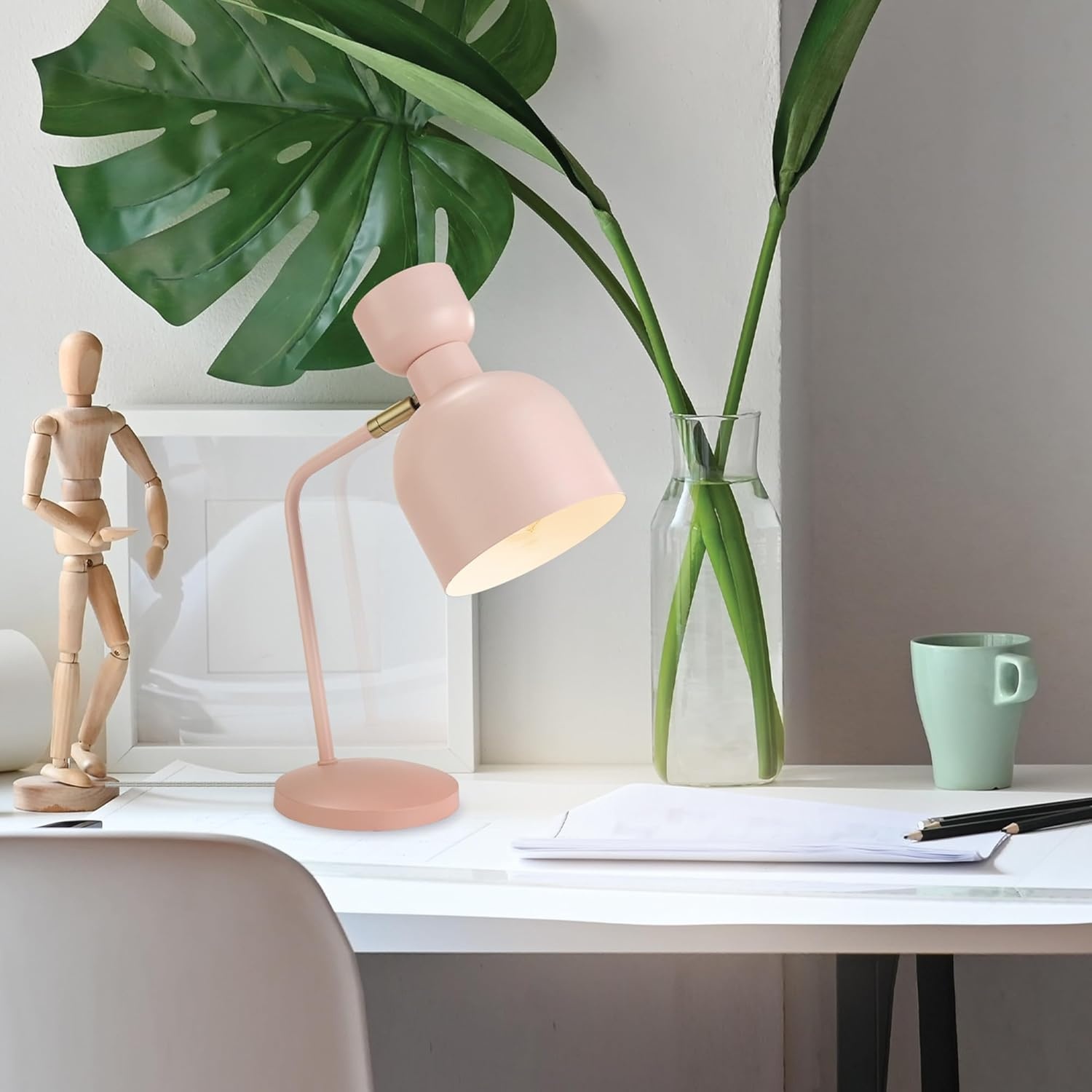 image:imageGlobe Electric 52297 16 Desk Lamp Matte Pink Brass Pivot Joint inLine OnOff Switch Reading Light Dorm Room Essentials Lamps for LivingRoom Office Supplies Lights for HomeMatte Pink