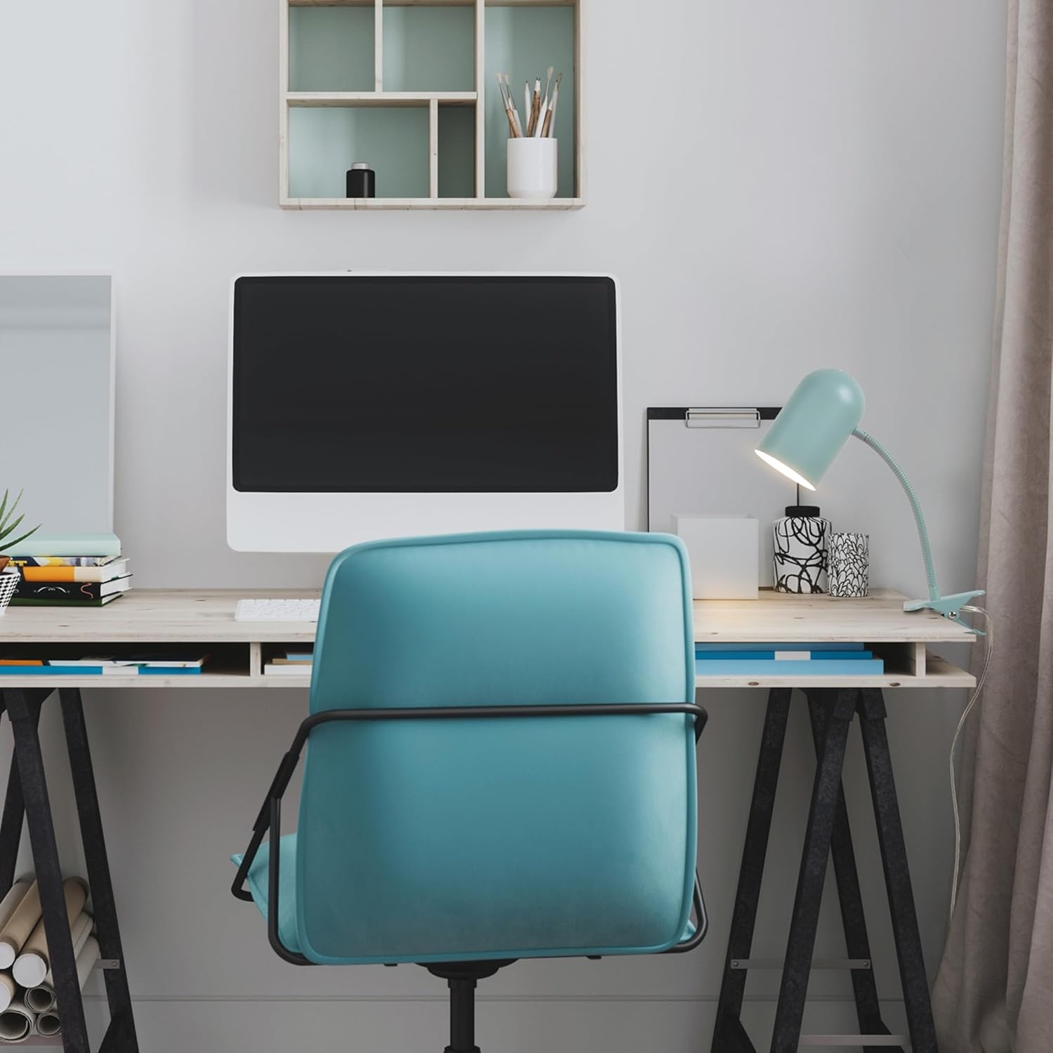 image:imageGlobe Electric 52302 Carter 15 ClipArm Desk Lamp Matte Teal Adjustable Gooseneck Arm inLine On Off SwitchMatte Teal