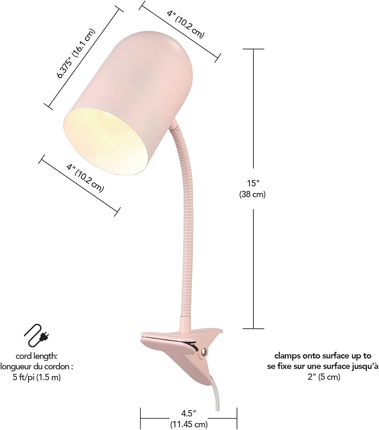 image:imageGlobe Electric 52303 Carter 15 ClipArm Desk Lamp Matte Pink Adjustable Gooseneck Arm inLine On Off SwitchMatte Pink
