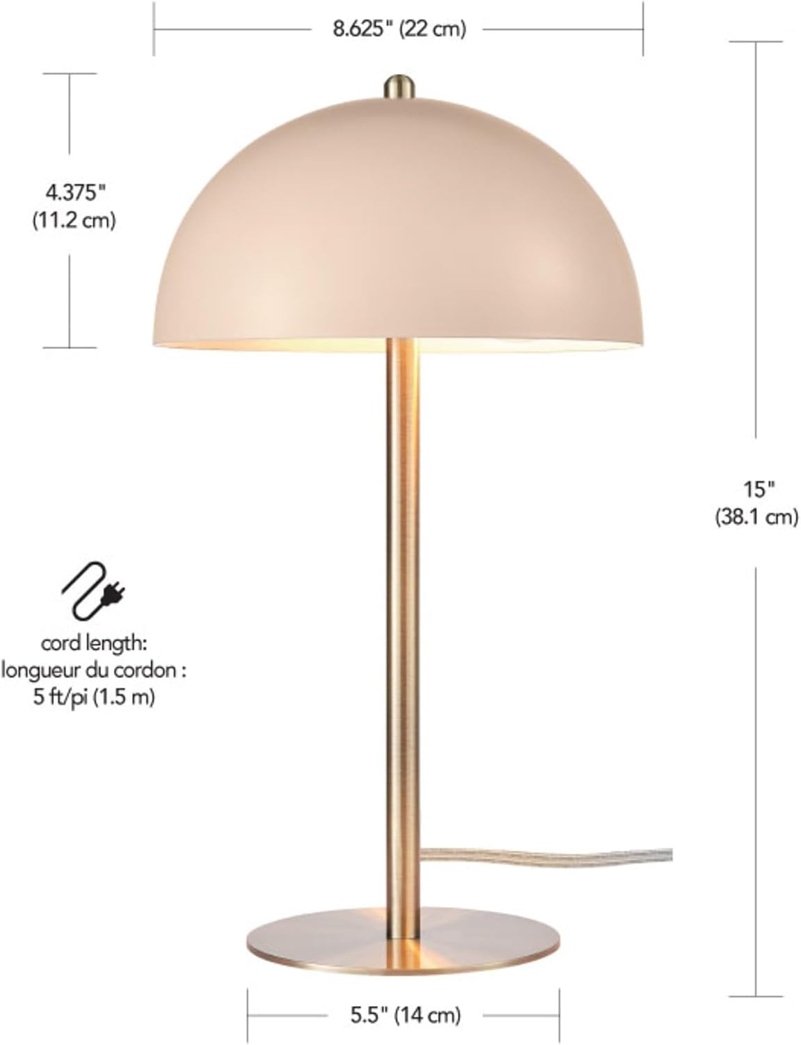 image:imageGlobe Electric 52332 15 Desk Lamp Matte Pink Matte Brass Accents inLine OnOff Rocker SwitchPack of 1