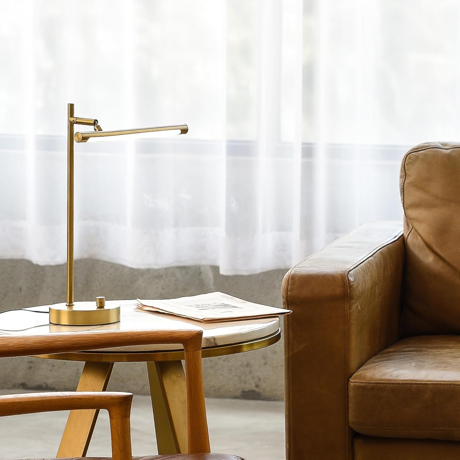 image:imageGlobe Electric 52889 West 15 LED Integrated Desk Lamp Matte Brass 200 Lumens Dimmer Rotary SwitchWest
