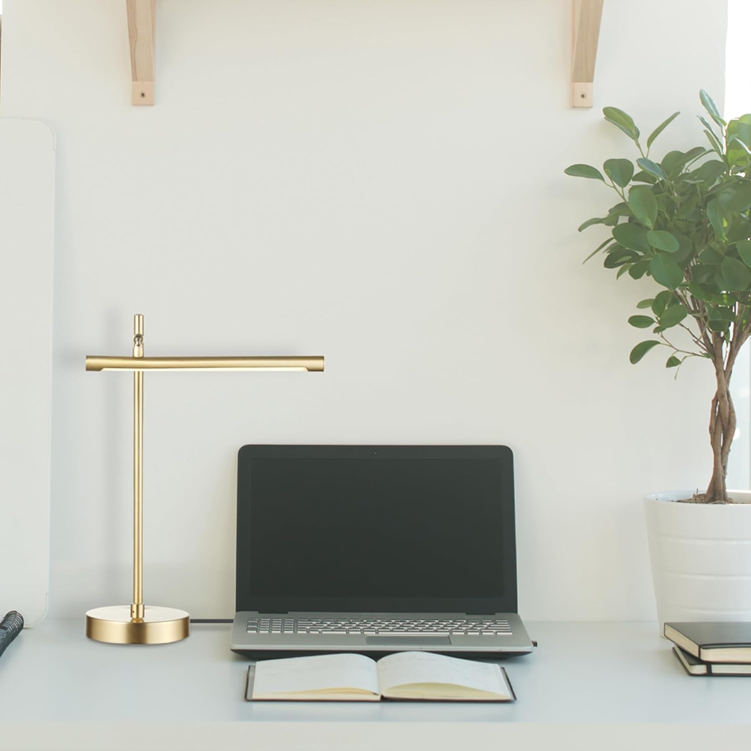 image:imageGlobe Electric 52889 West 15 LED Integrated Desk Lamp Matte Brass 200 Lumens Dimmer Rotary SwitchWest