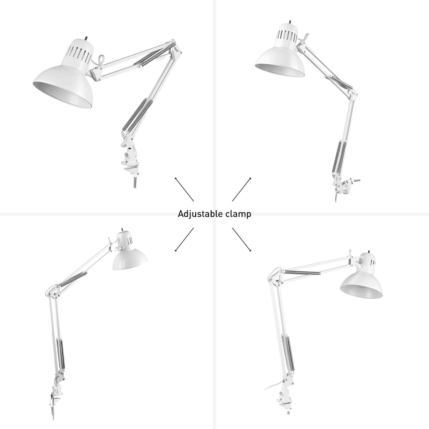 image:imageGlobe Electric 56963 315 MultiJoint Desk Lamp with Metal Clamp Black OnOff Rotary Switch on Shade Partially Adjustable Swing Arm Home Essentials Reading Light Office DcorWhite