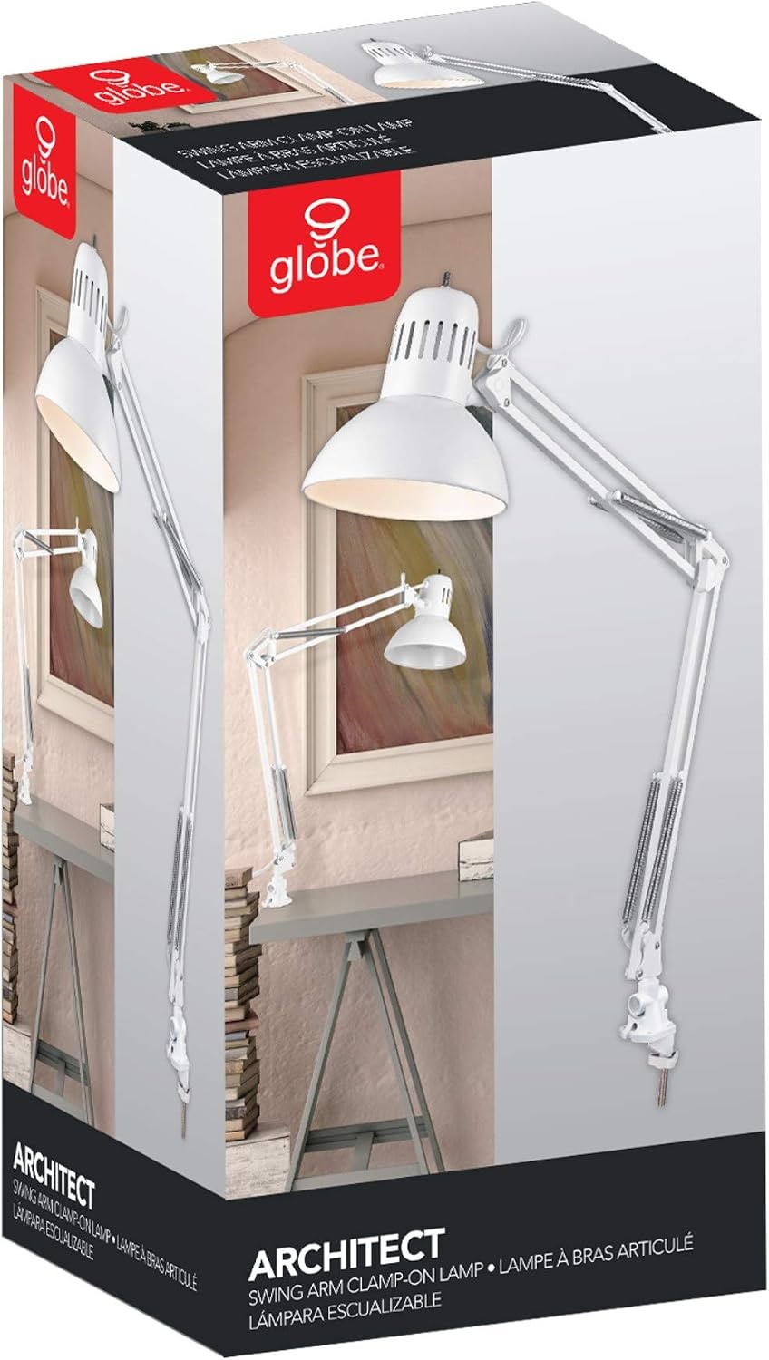 image:imageGlobe Electric 56963 315 MultiJoint Desk Lamp with Metal Clamp Black OnOff Rotary Switch on Shade Partially Adjustable Swing Arm Home Essentials Reading Light Office DcorWhite