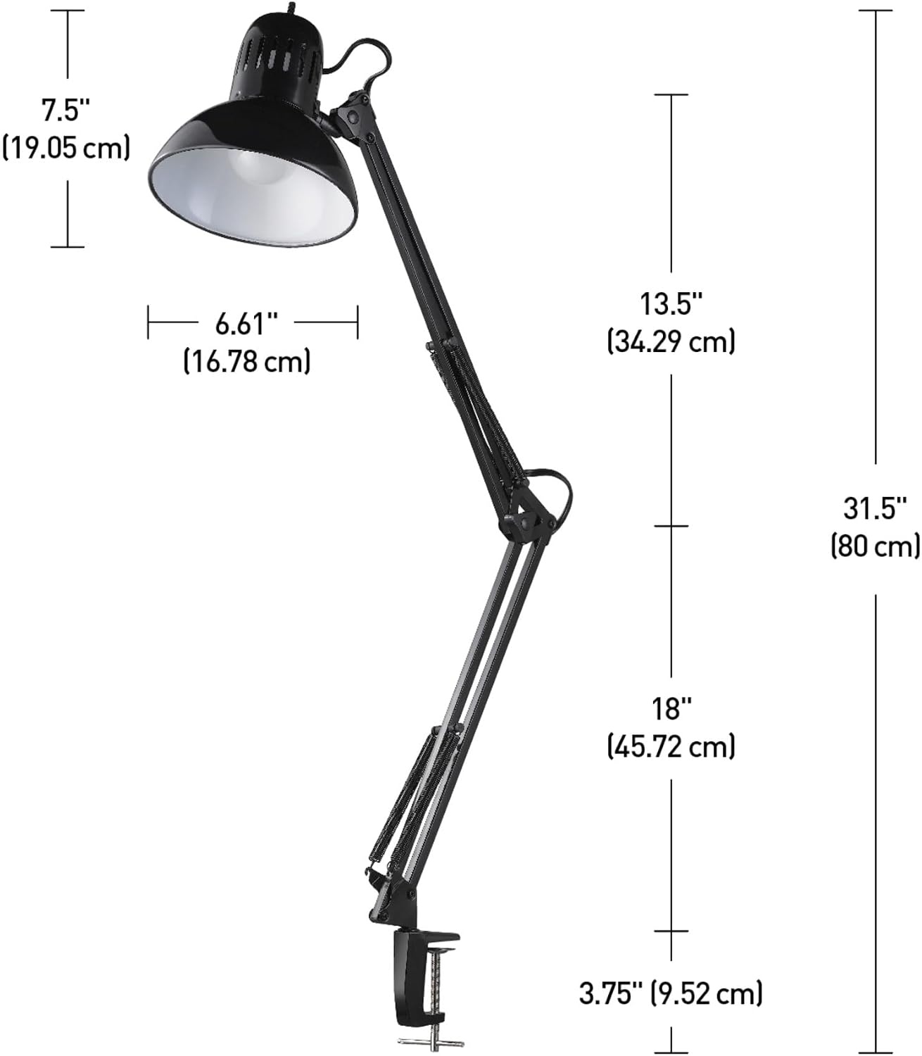 image:imageGlobe Electric 56963 315 MultiJoint Desk Lamp with Metal Clamp Black OnOff Rotary Switch on Shade Partially Adjustable Swing Arm Home Essentials Reading Light Office DcorBlack Architect