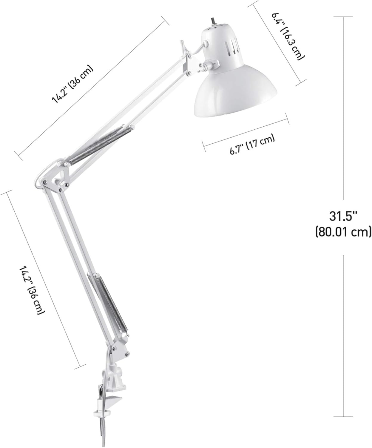image:imageGlobe Electric 56963 315 MultiJoint Desk Lamp with Metal Clamp Black OnOff Rotary Switch on Shade Partially Adjustable Swing Arm Home Essentials Reading Light Office DcorWhite