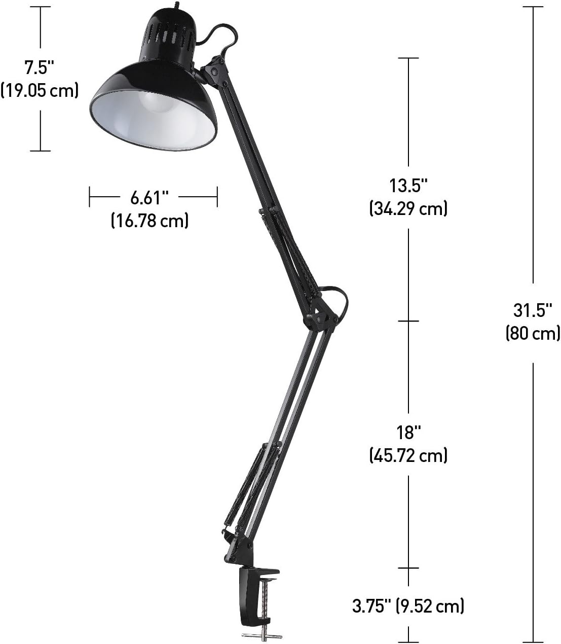 image:imageGlobe Electric 56963 315 MultiJoint Desk Lamp with Metal Clamp Black OnOff Rotary Switch on Shade Partially Adjustable Swing Arm Home Essentials Reading Light Office DcorBlack Architect