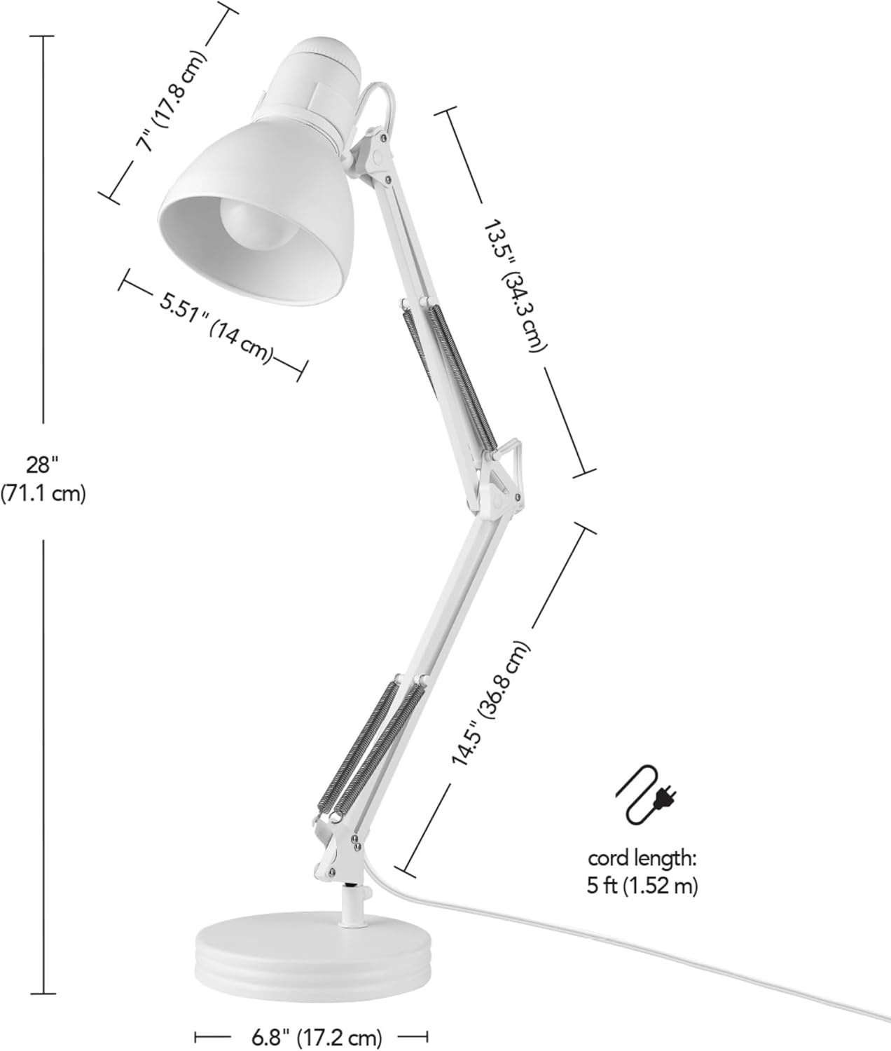 image:imageGlobe Electric 5698601 28 Heavy Base Top Moving Spring Balanced Swing Arm Desk Lamp Black OnOff Rotary Switch on Shade Office Decor Reading Light Home Essentials Room LightingWhite