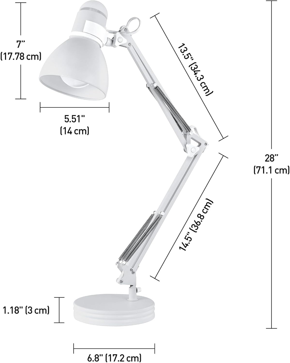 image:imageGlobe Electric 5698601 28 Heavy Base Top Moving Spring Balanced Swing Arm Desk Lamp Black OnOff Rotary Switch on Shade Office Decor Reading Light Home Essentials Room LightingWhite