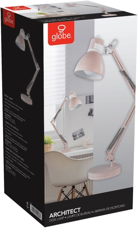 image:imageGlobe Electric 5698601 28 Heavy Base Top Moving Spring Balanced Swing Arm Desk Lamp Black OnOff Rotary Switch on Shade Office Decor Reading Light Home Essentials Room LightingRose