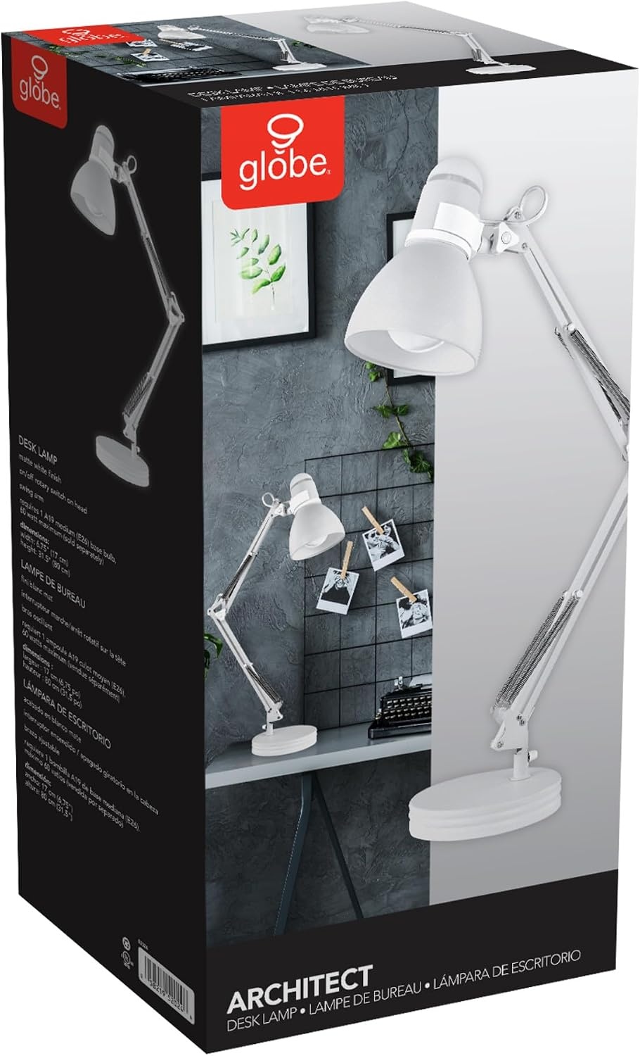 image:imageGlobe Electric 5698601 28 Heavy Base Top Moving Spring Balanced Swing Arm Desk Lamp Black OnOff Rotary Switch on Shade Office Decor Reading Light Home Essentials Room LightingWhite