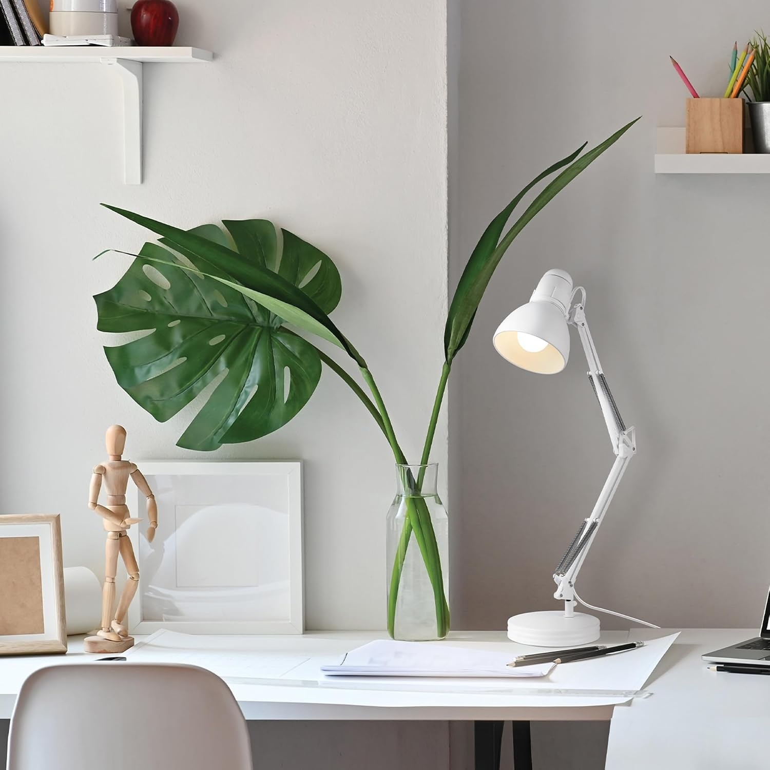 image:imageGlobe Electric 5698601 28 Heavy Base Top Moving Spring Balanced Swing Arm Desk Lamp Black OnOff Rotary Switch on Shade Office Decor Reading Light Home Essentials Room LightingWhite