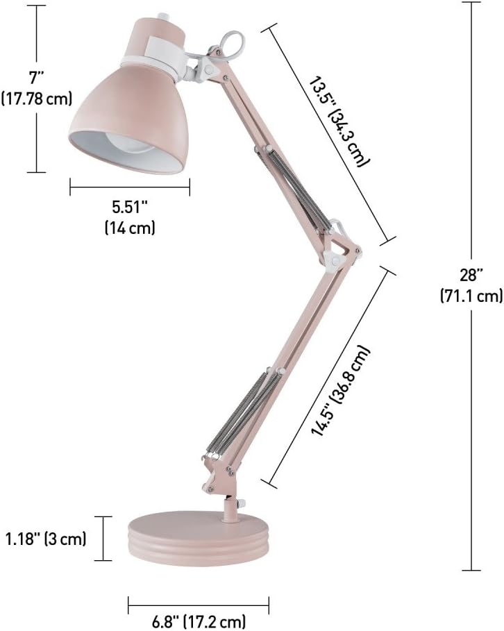 image:imageGlobe Electric 5698601 28 Heavy Base Top Moving Spring Balanced Swing Arm Desk Lamp Black OnOff Rotary Switch on Shade Office Decor Reading Light Home Essentials Room LightingRose
