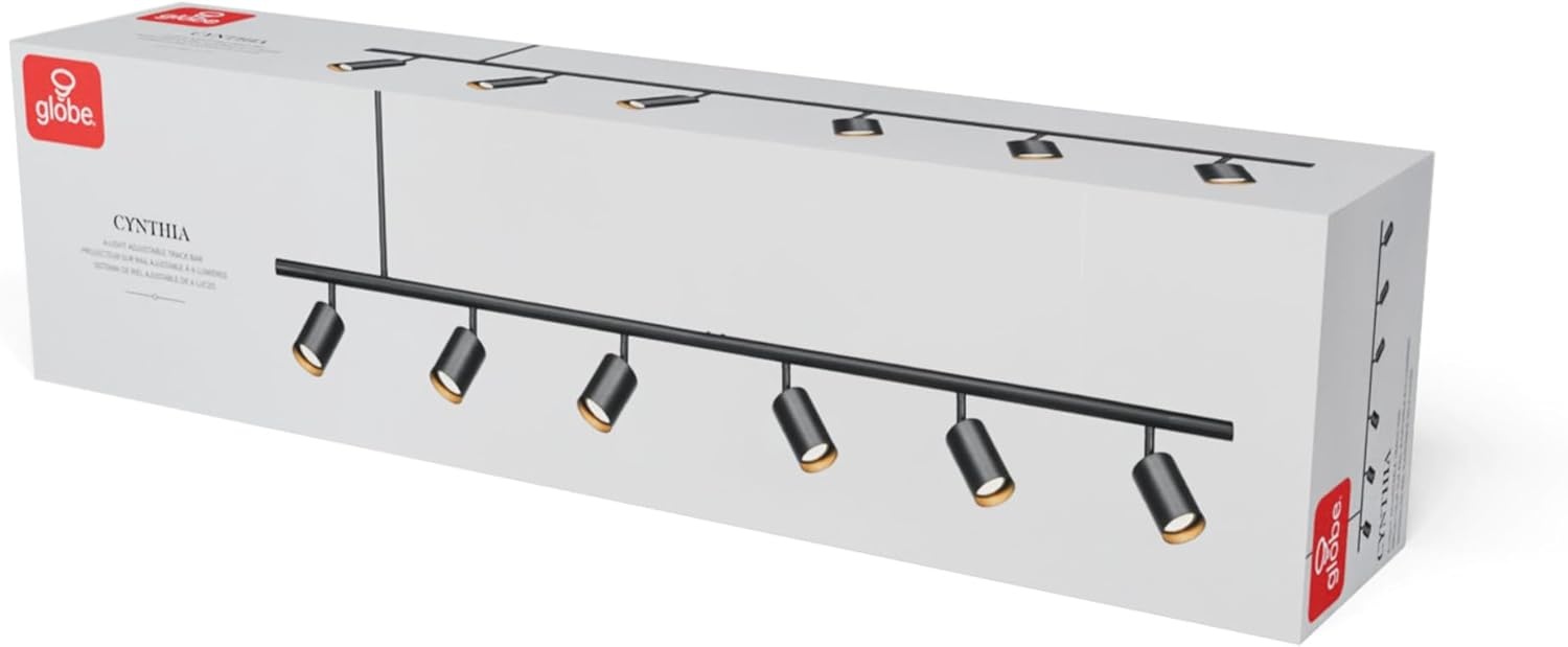 image:imageGlobe Electric 59811 6Light Adjustable Track Lighting Matte Black Industrial Farmhouse Rectangular Frame Pivoting Heads E26 Base Dimmable Ceiling Track FixtureBlack Cynthia