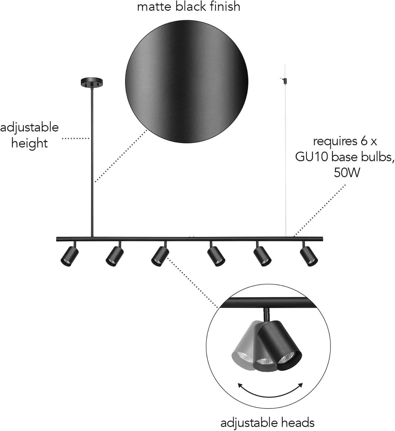 image:imageGlobe Electric 59811 6Light Adjustable Track Lighting Matte Black Industrial Farmhouse Rectangular Frame Pivoting Heads E26 Base Dimmable Ceiling Track FixtureBlack Cynthia