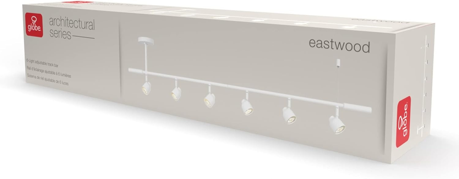 image:imageGlobe Electric 59811 6Light Adjustable Track Lighting Matte Black Industrial Farmhouse Rectangular Frame Pivoting Heads E26 Base Dimmable Ceiling Track FixtureMatte White Eastwood