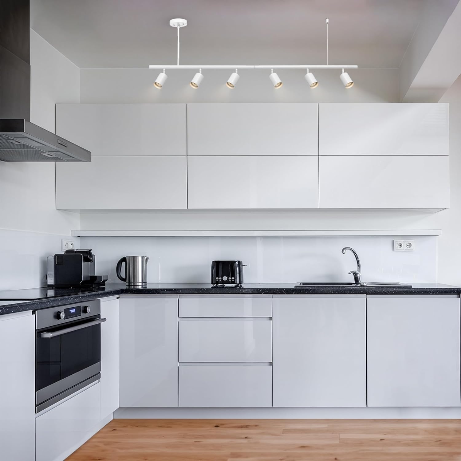image:imageGlobe Electric 59811 6Light Adjustable Track Lighting Matte Black Industrial Farmhouse Rectangular Frame Pivoting Heads E26 Base Dimmable Ceiling Track FixtureWhite Cynthia