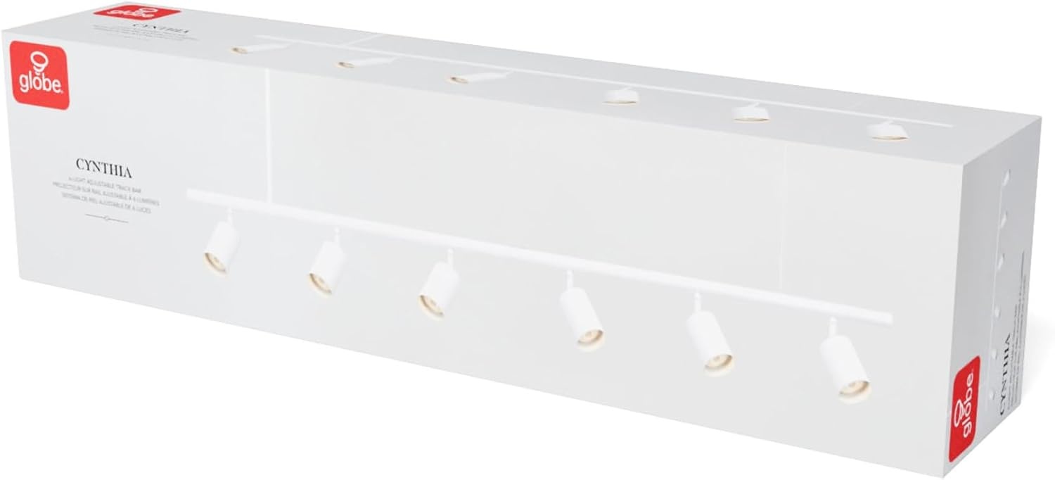 image:imageGlobe Electric 59811 6Light Adjustable Track Lighting Matte Black Industrial Farmhouse Rectangular Frame Pivoting Heads E26 Base Dimmable Ceiling Track FixtureWhite Cynthia