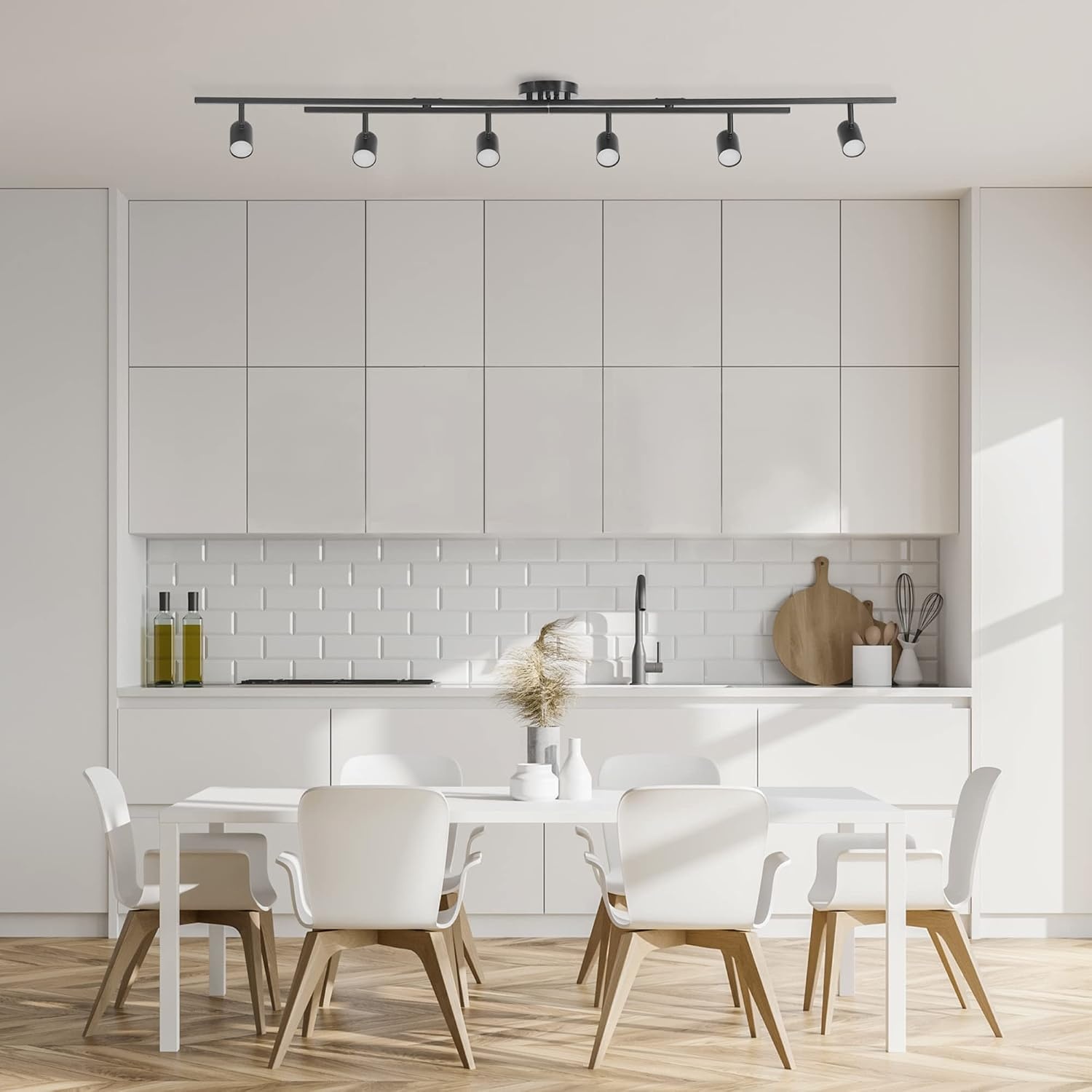 image:imageGlobe Electric 59865 Spence 6Light Foldable Track Lighting Brushed Nickel Frosted Glass ShadesMatte Black Wilma