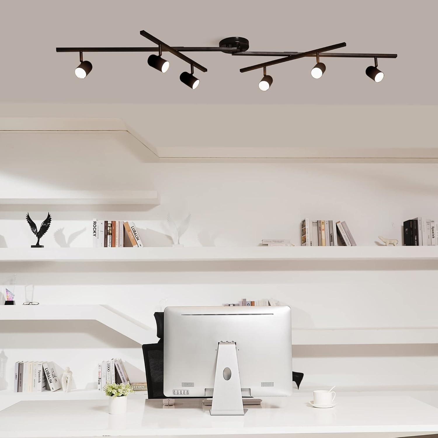 image:imageGlobe Electric 59865 Spence 6Light Foldable Track Lighting Brushed Nickel Frosted Glass ShadesMatte Black Wilma
