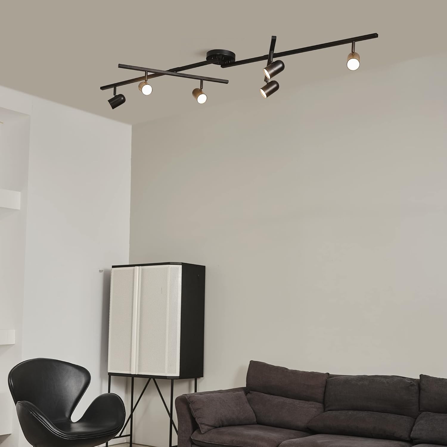 image:imageGlobe Electric 59865 Spence 6Light Foldable Track Lighting Brushed Nickel Frosted Glass ShadesMatte Black Wilma