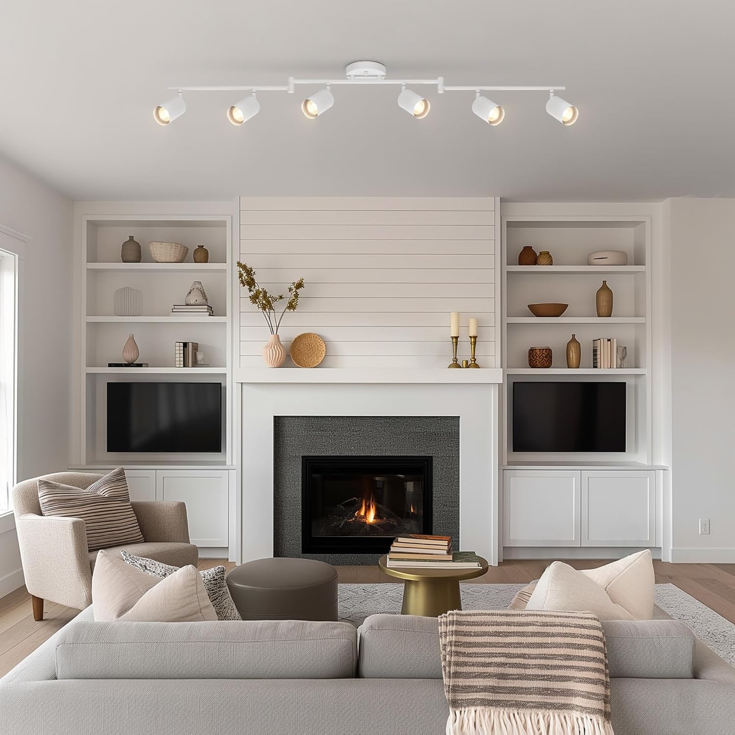 image:imageGlobe Electric 59865 Spence 6Light Foldable Track Lighting Brushed Nickel Frosted Glass ShadesMatte White Pratt