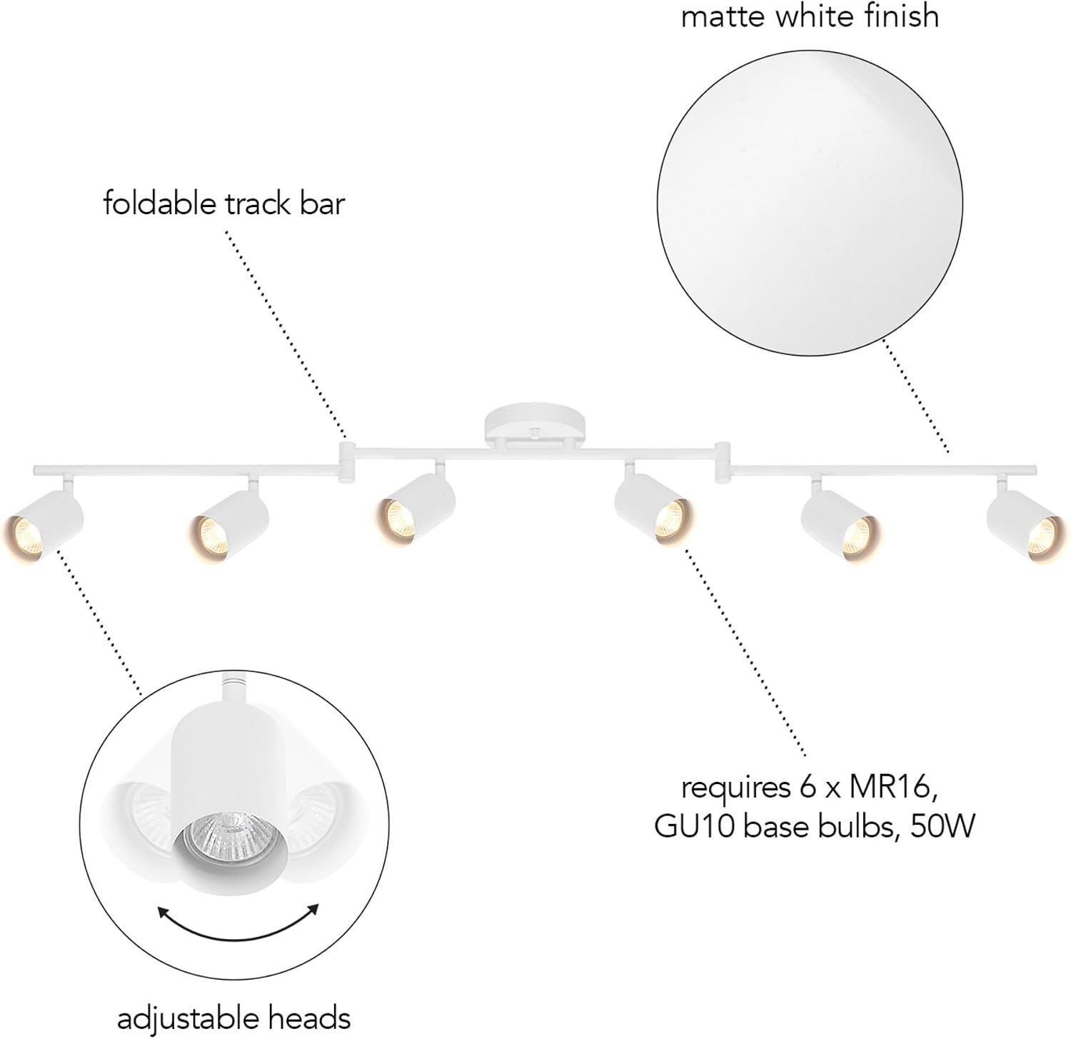image:imageGlobe Electric 59865 Spence 6Light Foldable Track Lighting Brushed Nickel Frosted Glass ShadesMatte White Pratt