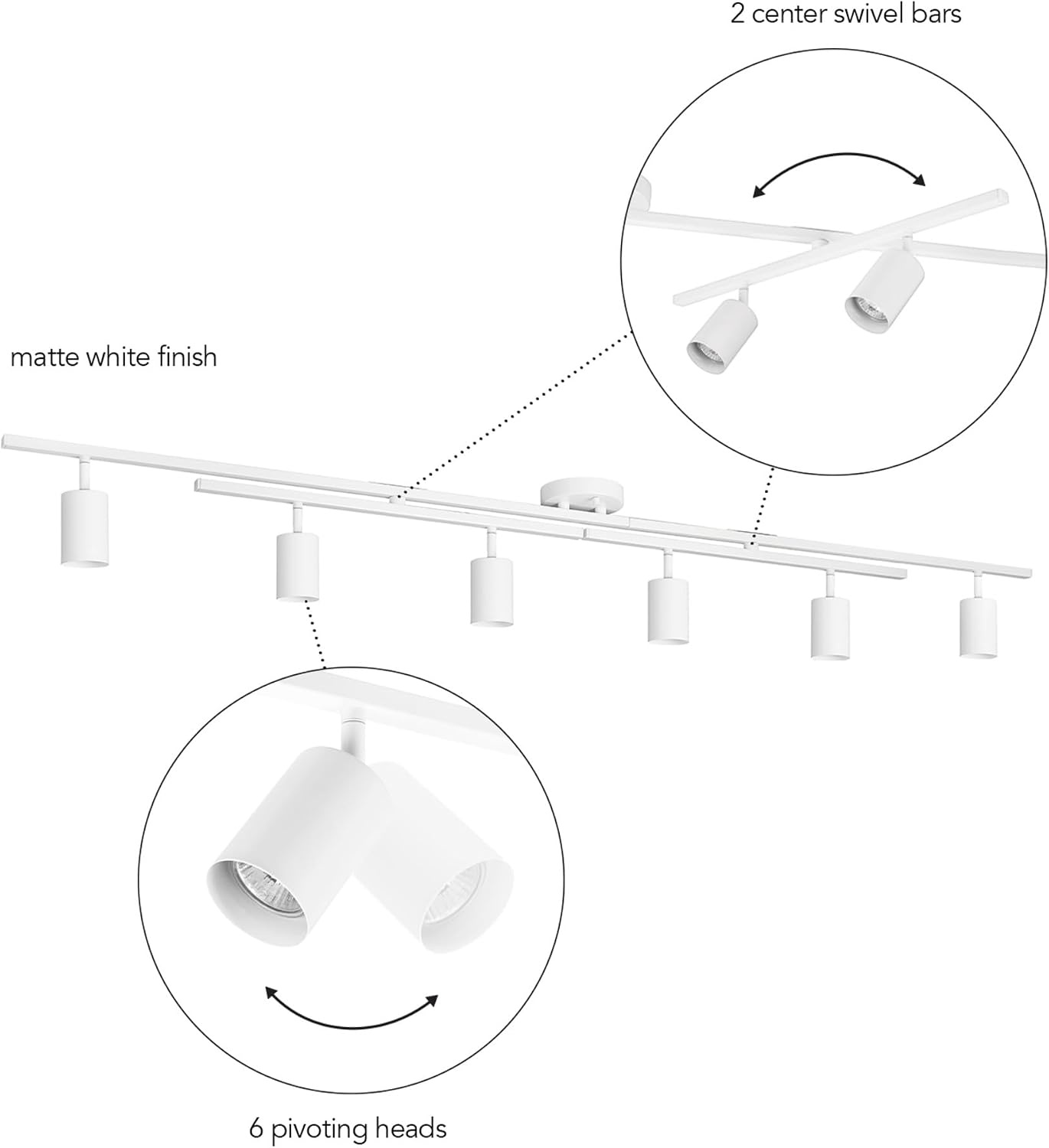 image:imageGlobe Electric 59865 Spence 6Light Foldable Track Lighting Brushed Nickel Frosted Glass ShadesMatte White Waylon