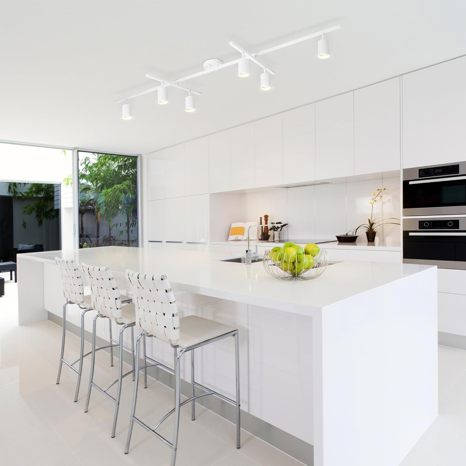 image:imageGlobe Electric 59865 Spence 6Light Foldable Track Lighting Brushed Nickel Frosted Glass ShadesMatte White Waylon