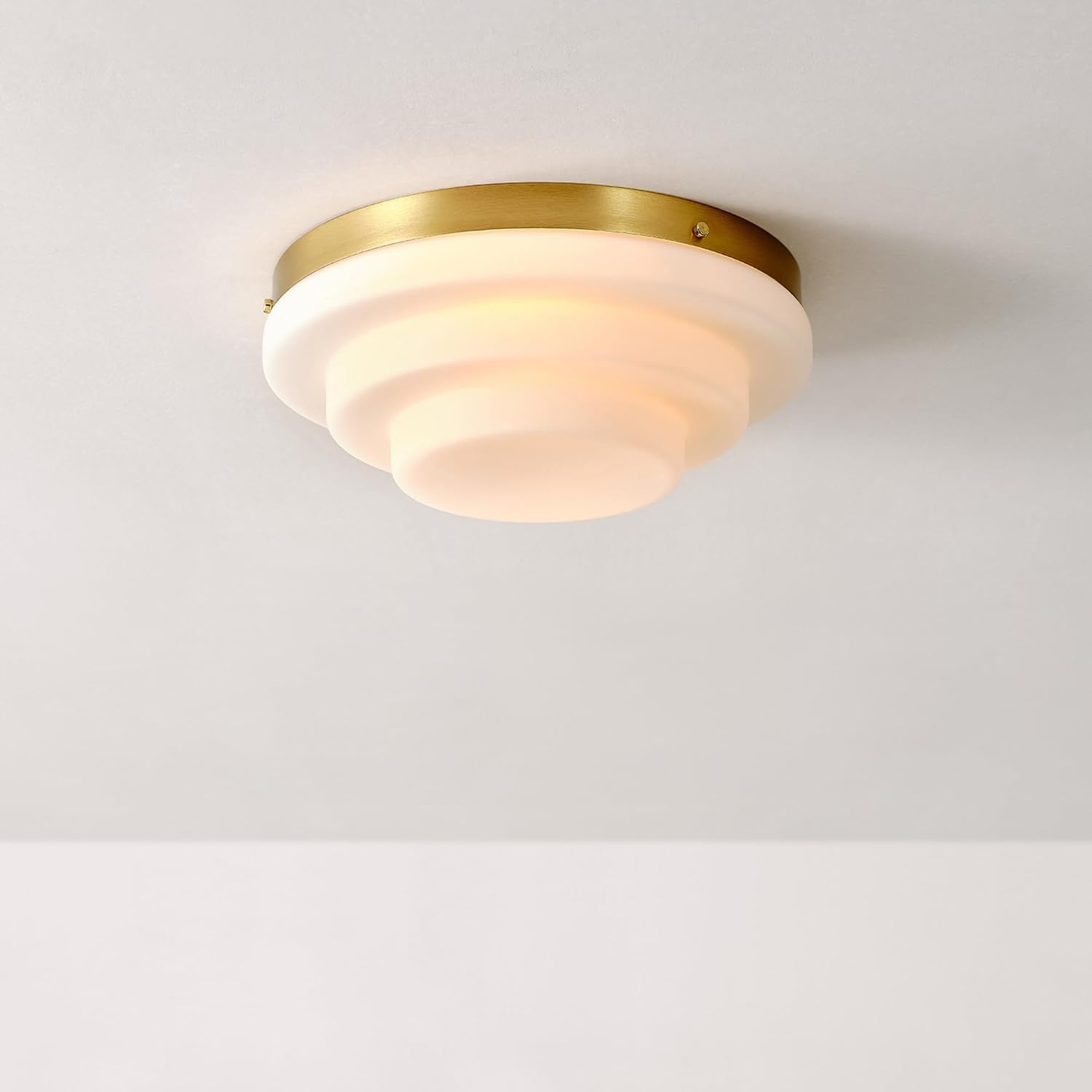 image:imageGlobe Electric 60309 2Light Flush Mount Ceiling Light Matte Black Antique Brass Accents Frosted Glass Shade Bedroom Lighting Fixtures Ceiling Dining Room Fixture Lighting for HallwayDevo
