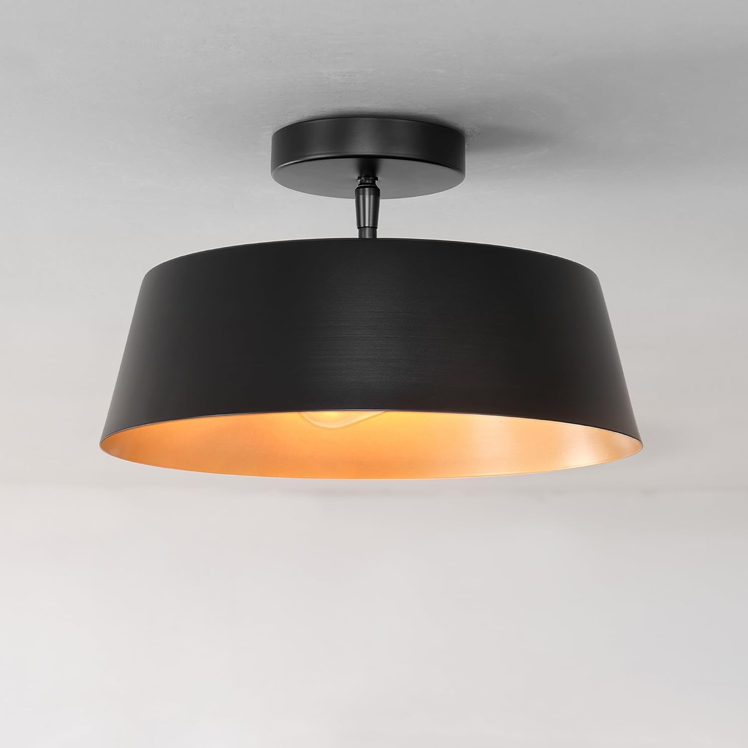 image:imageGlobe Electric 60309 2Light Flush Mount Ceiling Light Matte Black Antique Brass Accents Frosted Glass Shade Bedroom Lighting Fixtures Ceiling Dining Room Fixture Lighting for HallwayMatte Black