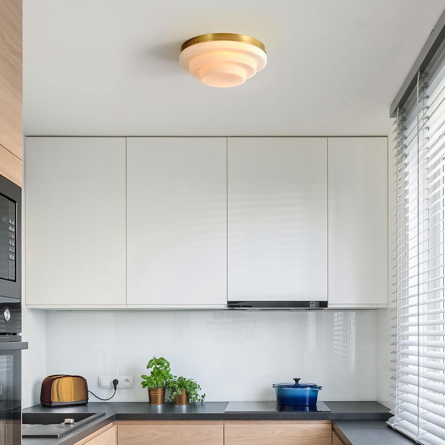 image:imageGlobe Electric 60309 2Light Flush Mount Ceiling Light Matte Black Antique Brass Accents Frosted Glass Shade Bedroom Lighting Fixtures Ceiling Dining Room Fixture Lighting for HallwayDevo