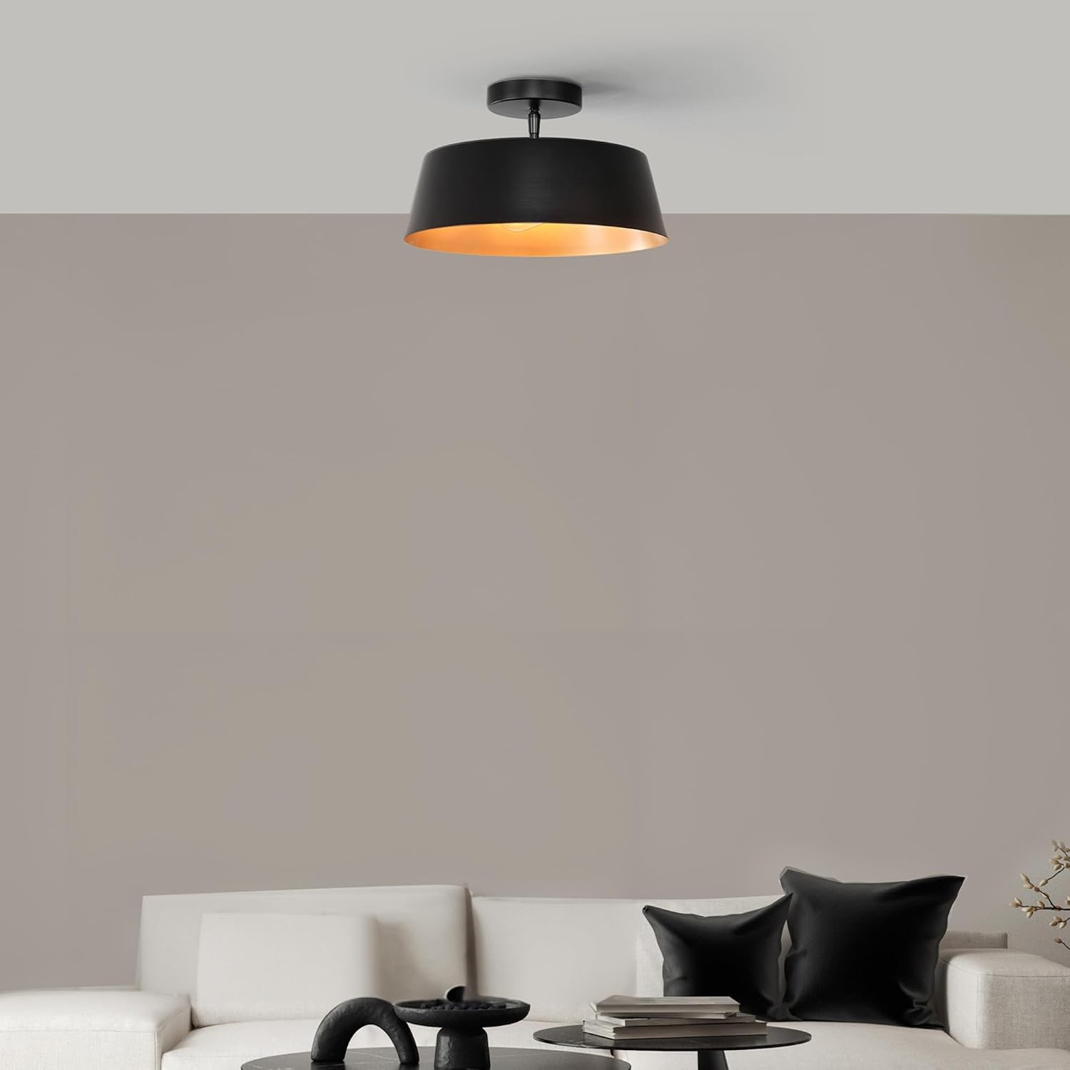 image:imageGlobe Electric 60309 2Light Flush Mount Ceiling Light Matte Black Antique Brass Accents Frosted Glass Shade Bedroom Lighting Fixtures Ceiling Dining Room Fixture Lighting for HallwayMatte Black
