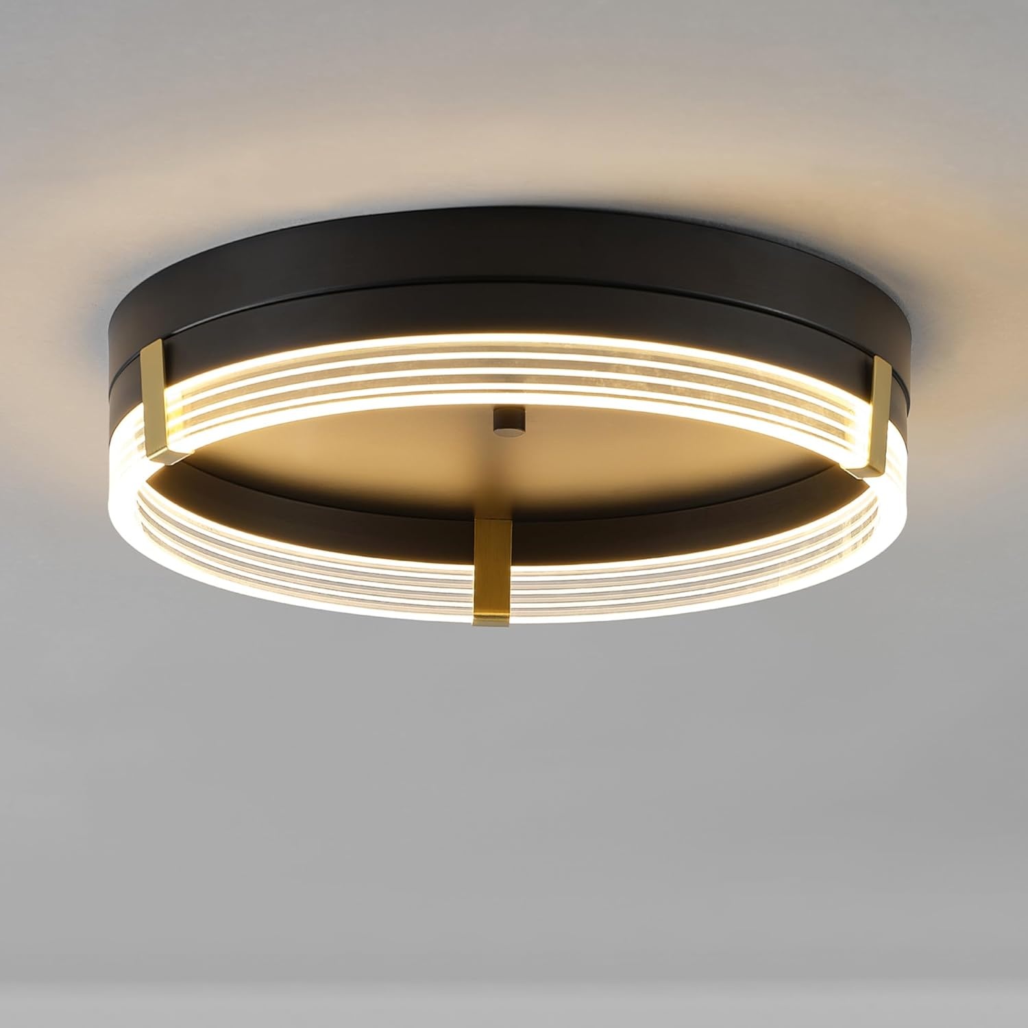 image:imageGlobe Electric 60309 2Light Flush Mount Ceiling Light Matte Black Antique Brass Accents Frosted Glass Shade Bedroom Lighting Fixtures Ceiling Dining Room Fixture Lighting for HallwayBrass Accents