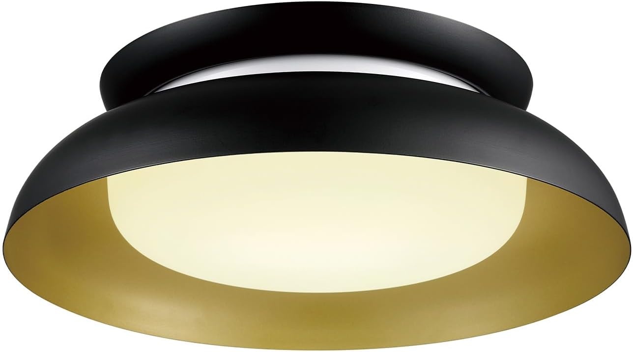image:imageGlobe Electric 60309 2Light Flush Mount Ceiling Light Matte Black Antique Brass Accents Frosted Glass Shade Bedroom Lighting Fixtures Ceiling Dining Room Fixture Lighting for HallwayMatte Black and Gold