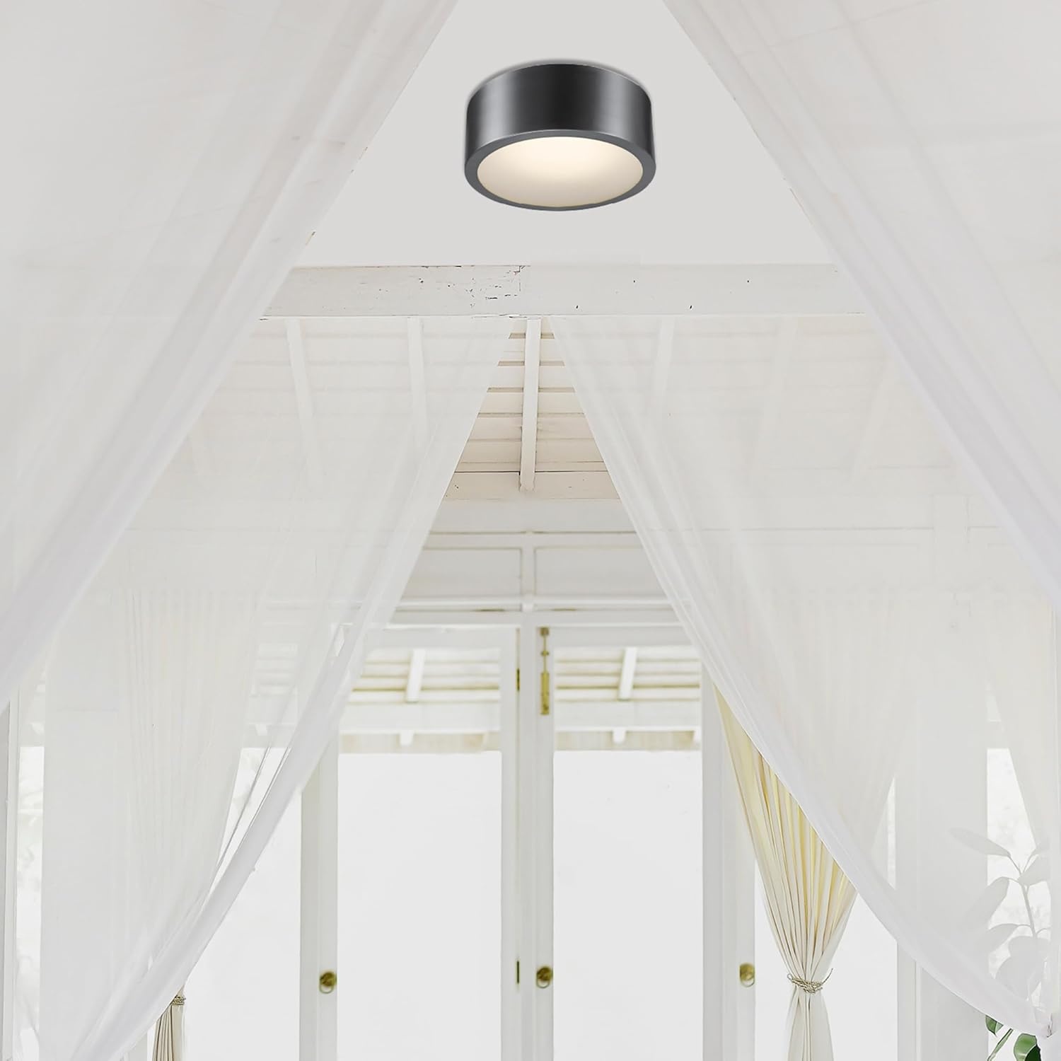 image:imageGlobe Electric 60309 2Light Flush Mount Ceiling Light Matte Black Antique Brass Accents Frosted Glass Shade Bedroom Lighting Fixtures Ceiling Dining Room Fixture Lighting for HallwayEdinburg Black
