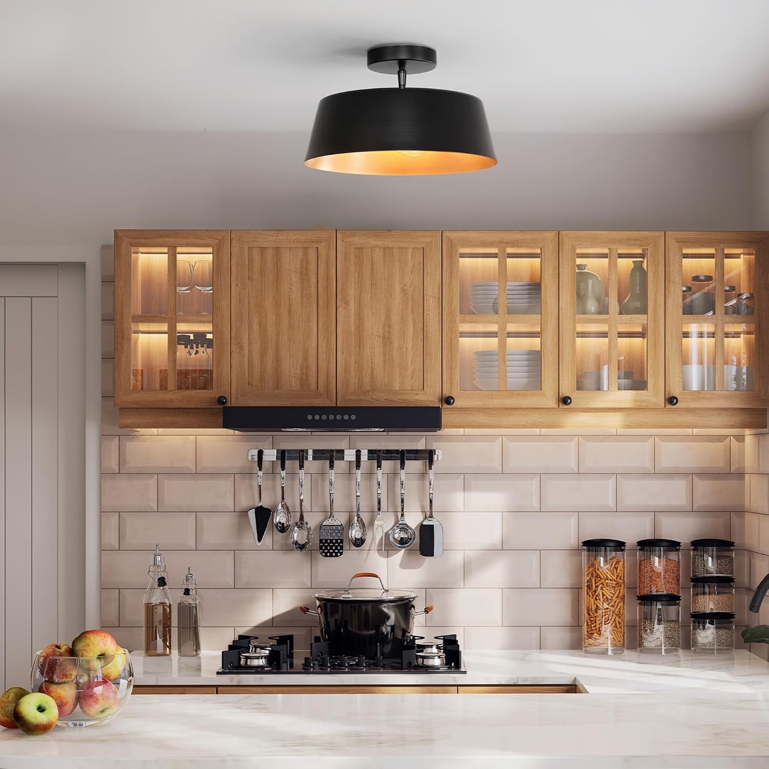 image:imageGlobe Electric 60309 2Light Flush Mount Ceiling Light Matte Black Antique Brass Accents Frosted Glass Shade Bedroom Lighting Fixtures Ceiling Dining Room Fixture Lighting for HallwayMatte Black