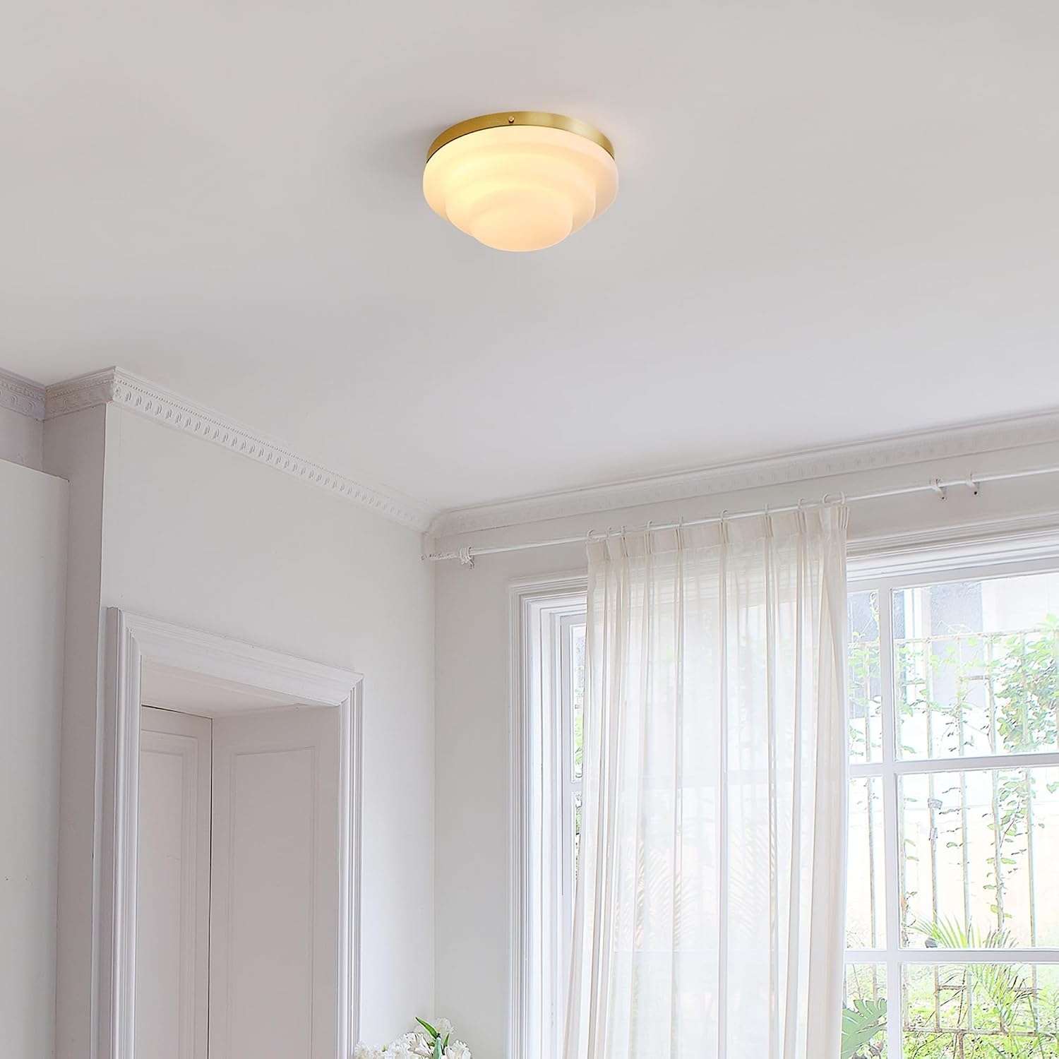 image:imageGlobe Electric 60309 2Light Flush Mount Ceiling Light Matte Black Antique Brass Accents Frosted Glass Shade Bedroom Lighting Fixtures Ceiling Dining Room Fixture Lighting for HallwayDevo