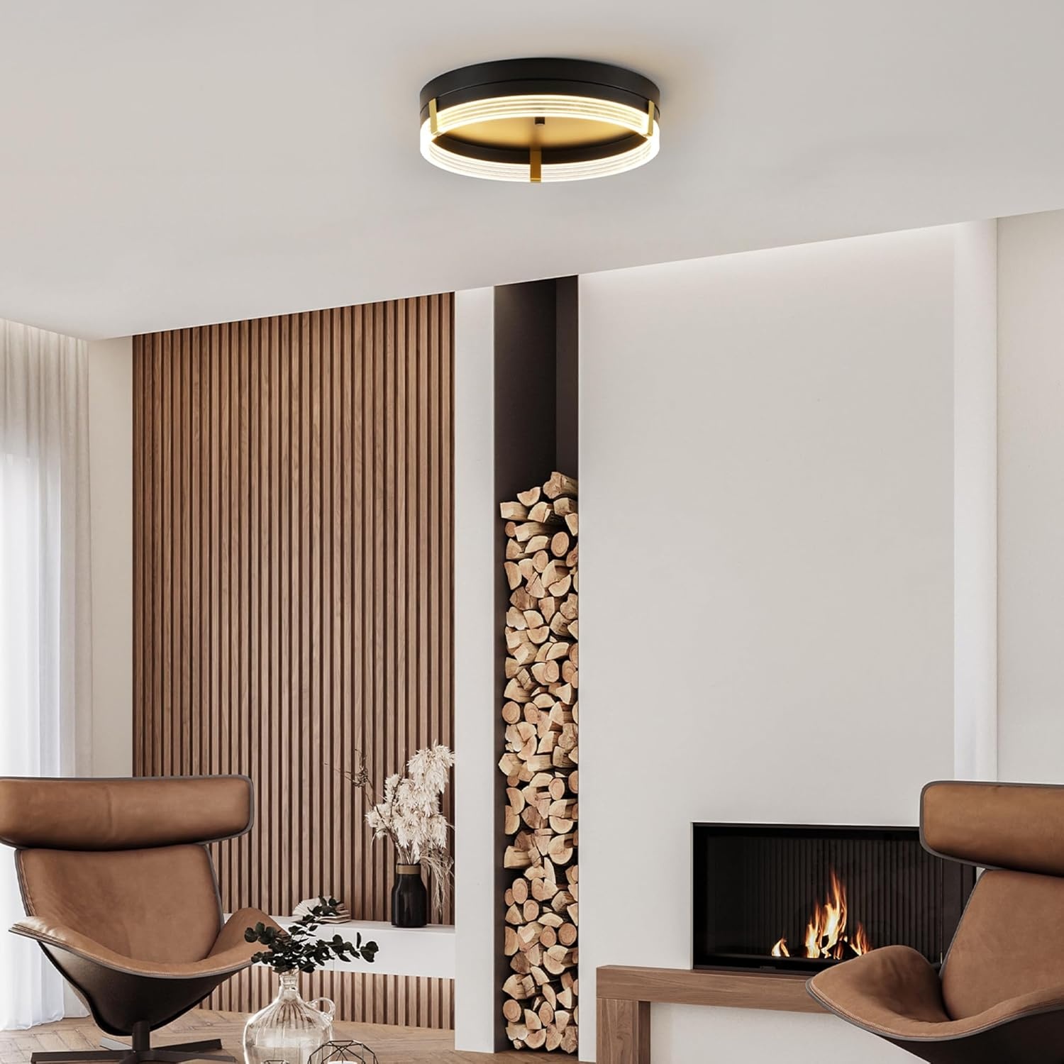 image:imageGlobe Electric 60309 2Light Flush Mount Ceiling Light Matte Black Antique Brass Accents Frosted Glass Shade Bedroom Lighting Fixtures Ceiling Dining Room Fixture Lighting for HallwayBrass Accents